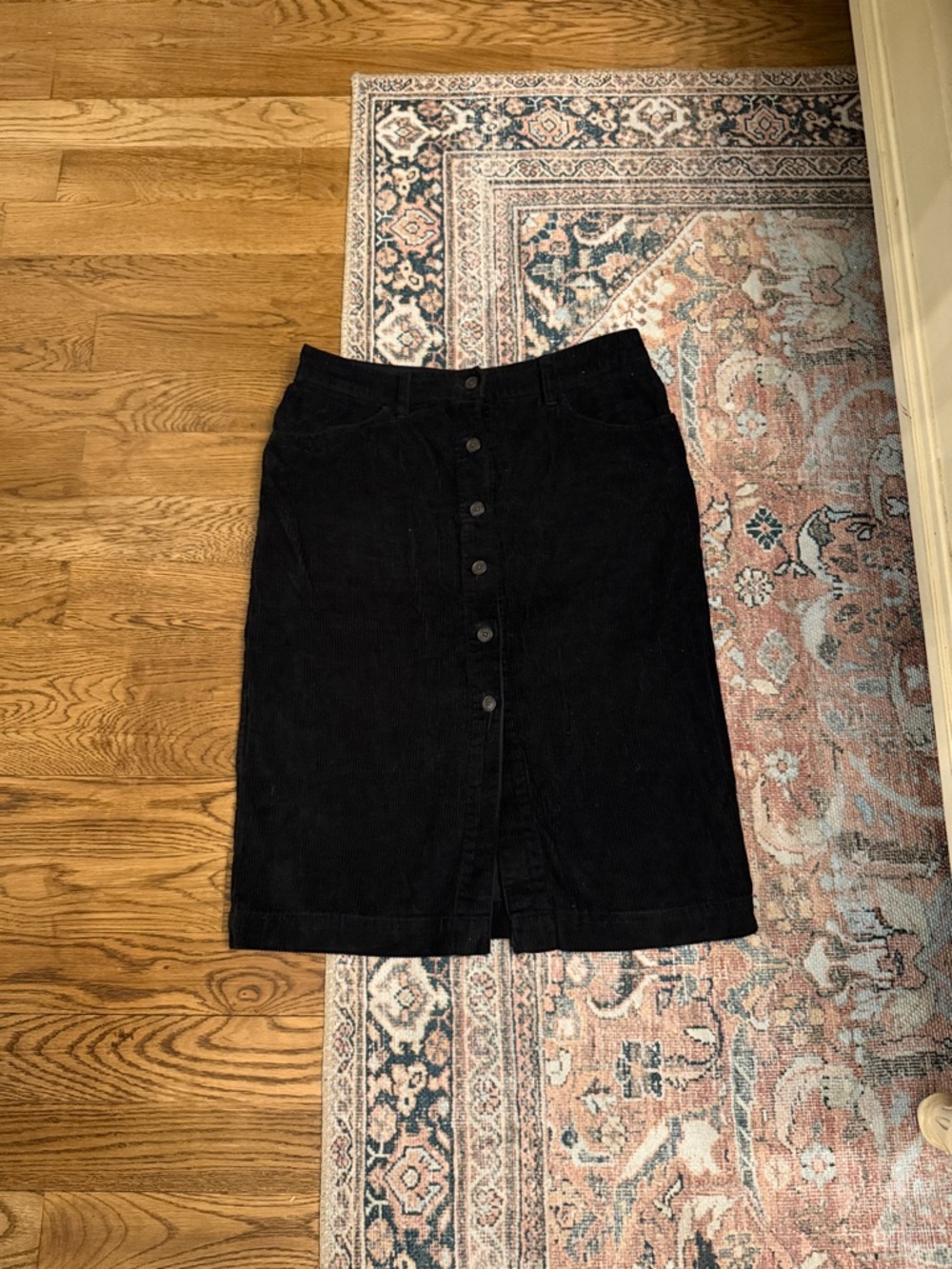 Women's Black Button-Front Corduroy Skirt